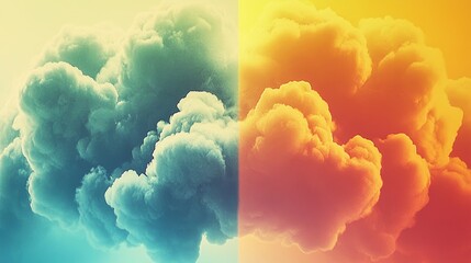 Poster - Abstract image of teal and orange clouds, a vibrant and contrasting color palette creates a dreamy atmosphere.