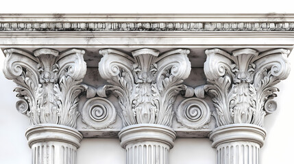 Wall Mural - Classical architecture details with ancient greek column and ornamental reliefs on a white background. Ancient Textures. Illustration