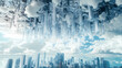 © Thiago - Fantasy city where skyscrapers cascade waterfalls, liquid silver streets, and cloud rafts float under an upside-down sky of falling raindrops. Inverted Reality. Illustration