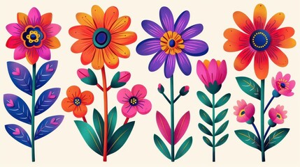 Poster - Embrace the s and s vibes with this handdrawn set of retro daisies, perfect for kids cute decor in pastel hues.