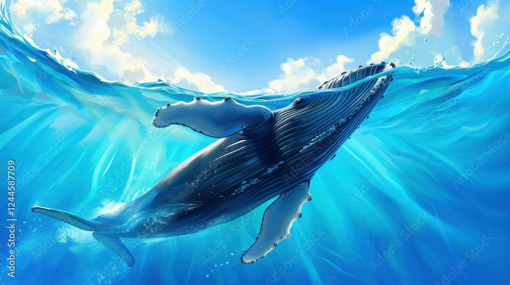 Stunning artwork of a humpback whale breaching the oceans surface ...