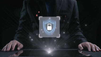 Poster - business person explore the core of cyber security. delve into cyber protection methods, threats, an