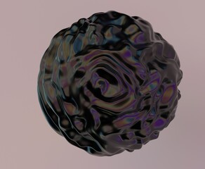 Poster - Abstract 3D illustration of futuristic glitchy black sphere with ripples and distortions. An image on the theme of biotechnology and molecular physics.