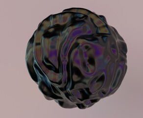 Poster - Abstract 3D illustration of futuristic glitchy black sphere with ripples and distortions. An image on the theme of biotechnology and molecular physics.