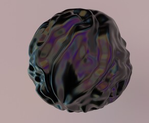 Poster - Abstract 3D illustration of futuristic glitchy black sphere with ripples and distortions. An image on the theme of biotechnology and molecular physics.