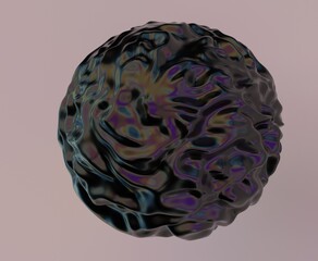 Poster - Abstract 3D illustration of futuristic glitchy black sphere with ripples and distortions. An image on the theme of biotechnology and molecular physics.