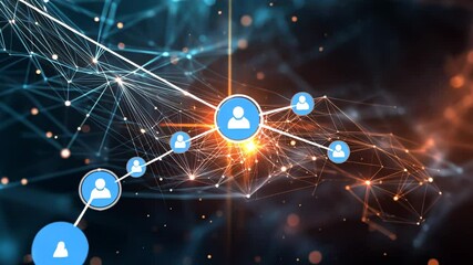 Leinwandbilder - Dynamic digital network expansion with glowing connections and user icons