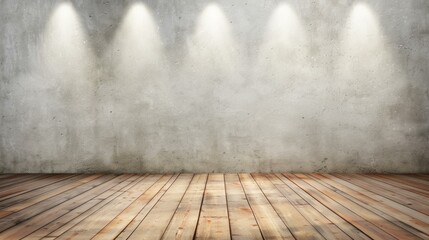 Poster - An elegant gallery space with spotlighting highlights the blank wall, showcasing the beauty of minimalism on a wooden floor.