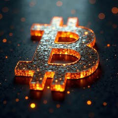 Poster - The Bitcoin symbol shines with a bright orange glow against a dark backdrop, highlighting its significance in the cryptocurrency world and showcasing modern financial technology.