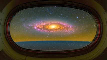 Wall Mural - cosmic majesty: a breathtaking view of a vibrant galaxy from a spacecraft window, showcasing the vas