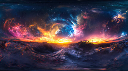 Wall Mural - Cosmic nebula sphere, a vibrant space scene featuring a colorful nebula and twinkling stars, perfect for immersive environments and celestial themes. Astral Projection Themes. Illustration