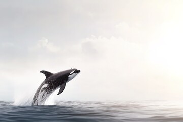 Wall Mural - orca whale leaping from ocean water