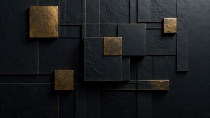 Poster - A striking arrangement of dark and metallic squares captivates attention on a textured wall.