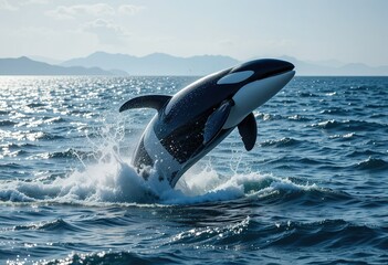 Wall Mural - orca whale leaping from ocean waves