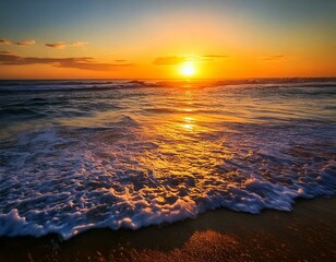 Wall Mural - Sunset Over Ocean Waves – A serene, warm-hued seascape