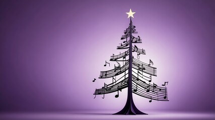 Wall Mural - christmas tree made of musical score on soft purple background