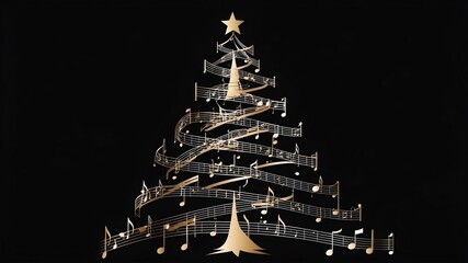 Wall Mural - christmas tree made of musical score on soft black background
