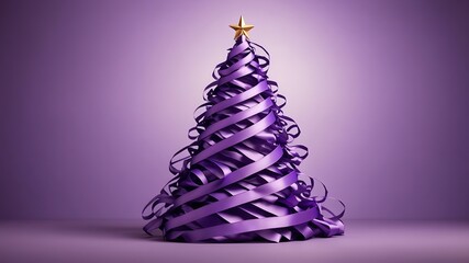 Wall Mural - christmas tree made of ribbons on soft purple background