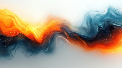 Sticker - Vibrant Abstract Artistic Swirls of Fiery Orange and Cool Blue Hues Intertwining in a Dynamic Flow of Colors and Patterns on a White Background