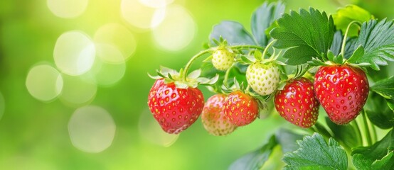 Wall Mural - Lush Strawberry Leaves on a Bright Backdrop with Room for Text