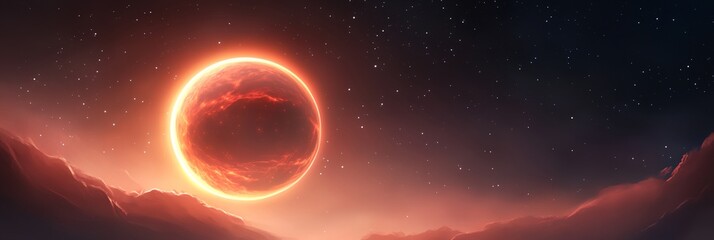 Wall Mural - a bright orange sphere in the sky with stars above it