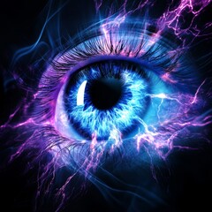 Wall Mural - an abstract representation of a human eye in 3d, featuring a ring composed of blue and multicolored 