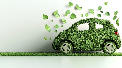 Aufkleber - Eco Friendly Electric Car Silhouette Crafted from Green Leaves Symbolizing Sustainable Transportation and Environmental Conservation