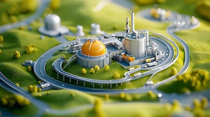 Poster - Futuristic antimatter containment energy storage plant utilizing advanced technology to harness renewable power for the future  This sci fi inspired scene depicts a clean green