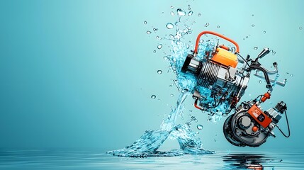 Fototapete - Futuristic car engine transforming water molecules into clean renewable hydrogen energy