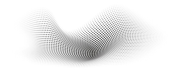 Poster - flowing wave dot halftone pattern: curve gradient shape on transparent background. suitable for ai, 