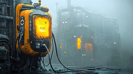 Poster - Futuristic Glowing EV Charging Station in a Sci Fi Inspired Dark Urban Atmosphere with a Mysterious Moody and Dramatic Lighting Setup