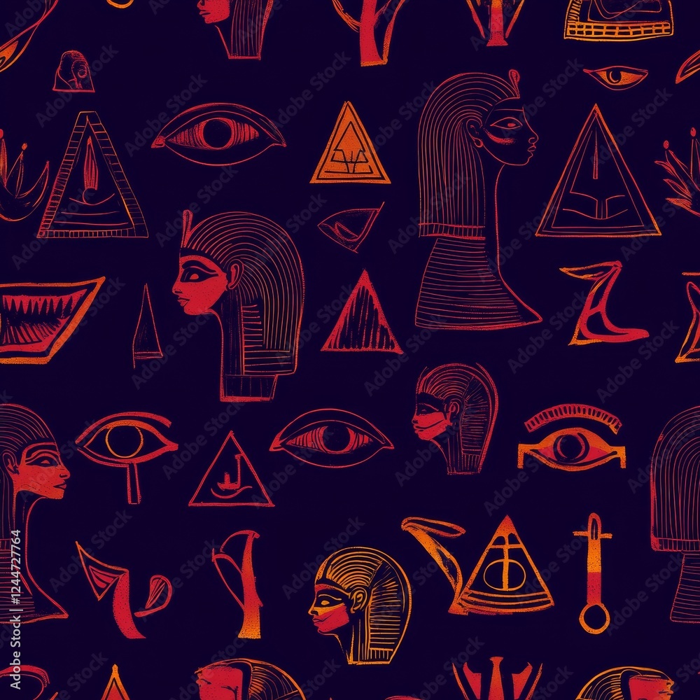 A sleek, hand-drawn Aztec pattern complete with seamless hieroglyphic ...