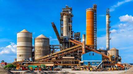 Aufkleber - Massive industrial cement factory with towering silos conveyor belts and other heavy machinery in full the scale and complexity of modern manufacturing and processing facilities