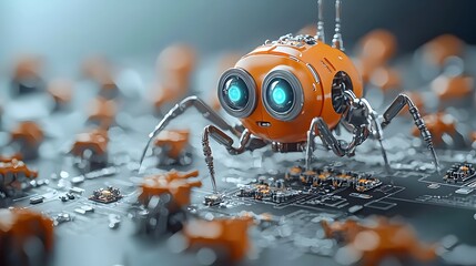 Poster - massive robotic factory producing self replicating drones on an industrial scale advanced automated 