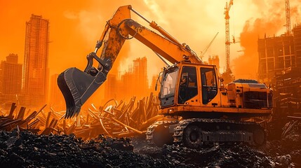 Leinwandbilder - Massive Steel Pipes Being Assembled by Heavy Construction Equipment at an Industrial Factory Site for a Large Scale Infrastructure Development Project
