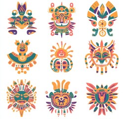 Wall Mural - In the realm of Latin American or Mexican history, traditional art, or Maya civilization, the Mayan Aztec totem showcases a snake, an eagle bird, a fish, and a chameleon, along with a monkey, a dog,