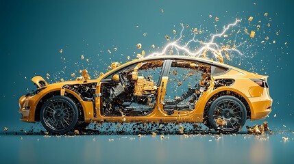 Aufkleber - Powerful lightning bolt formed from the collision and fusion of various electric car models showcasing the energy and technological advancements of the future of transportation