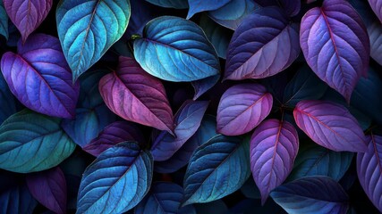 Poster - Vibrant purple and blue leaves swaying, creating a mesmerizing pattern