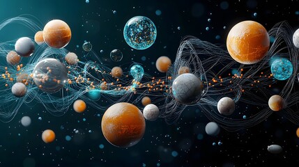 Aufkleber - A captivating visualization of a quantum experiment that unlocks the ability to peer into parallel dimensions depicted through a cosmic display of glowing spheres swirling nebulae