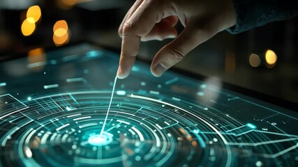 Poster - Futuristic interface: hand gestures interacting with holographic touchscreen technology