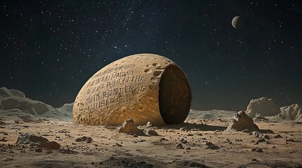 Poster - A giant monolith discovered buried deep beneath the surface of the Moon revealing mysterious alien inscriptions and hinting at the presence of an ancient extraterrestrial civilization