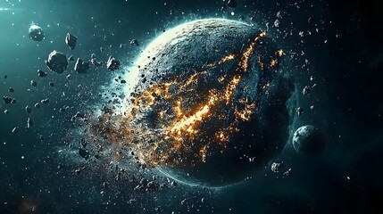 Poster - A hidden celestial sphere suddenly becoming visible as a cloaking field deactivates revealing a dramatic cosmic explosion of energy glowing debris