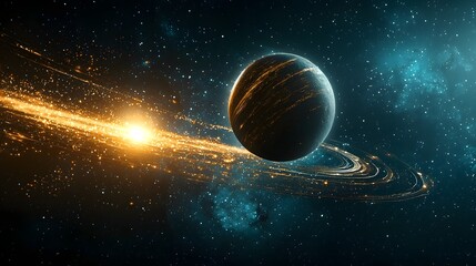Leinwandbilder - A hidden planet shrouded in a cloaking field suddenly becomes visible in a breathtaking display of cosmic grandeur and captivating luminosity against the backdrop of a vast starry galaxy