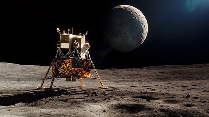 Poster - Clandestine spacecraft silently lifting off from the lunar surface under the cover of night embarking on an undisclosed journey towards an unknown destination among the stars