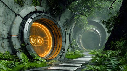 Leinwandbilder - Discover the mystical secrets of an abandoned alien city  where strange glowing symbols are etched into the walls of a dimensional portal