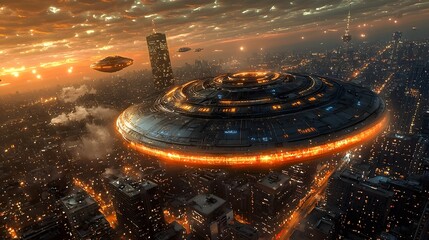 Poster - Forgotten Message From Advanced Civilization Warns of Impending Cosmic Event Displayed in Captivating Futuristic Cityscape with Glowing Skyscrapers and Luminous Atmosphere