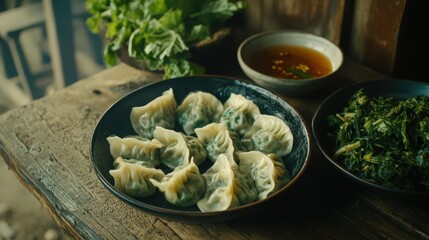 Wall Mural - Korean Mandu: Savory Dumplings Served with Dipping Sauce