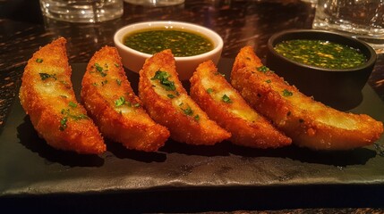 Wall Mural - Korean Mandu: Savory Dumplings Served with Dipping Sauce