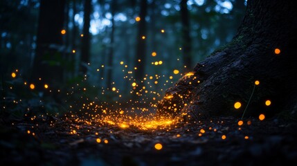 Wall Mural - fire sparks dance amid the dark flames that rise in the air