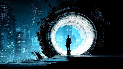 Leinwandbilder - Scientist unlocking the secrets of faster than light travel by exploring a futuristic dimensional portal leading to the unknown realms of the universe